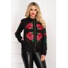 Jacheta neagra din bumbac cu broderie colorata traditionala