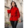 Jacheta Effect din catifea rosie cu maneca reglabila si guler inalt