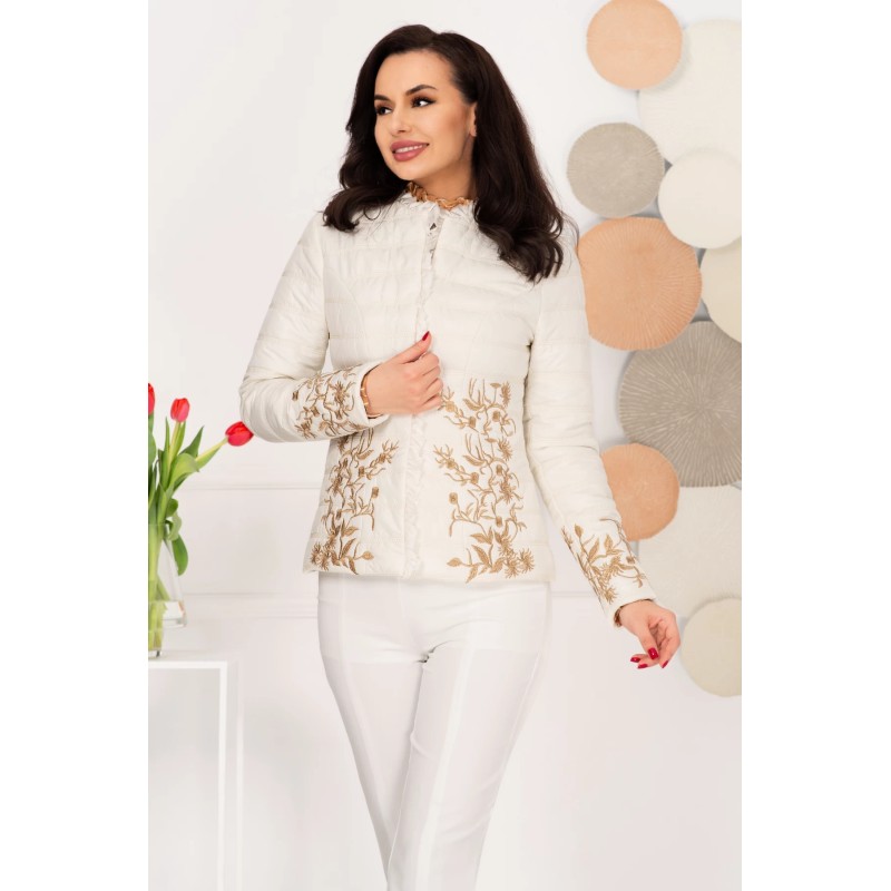 Jacheta dama eleganta ivoire cu broderie aurie