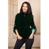 Jacheta din catifea verde cu maneca reglabila si guler inalt