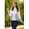 Jacheta dama eleganta ivoire cu broderie turquoise