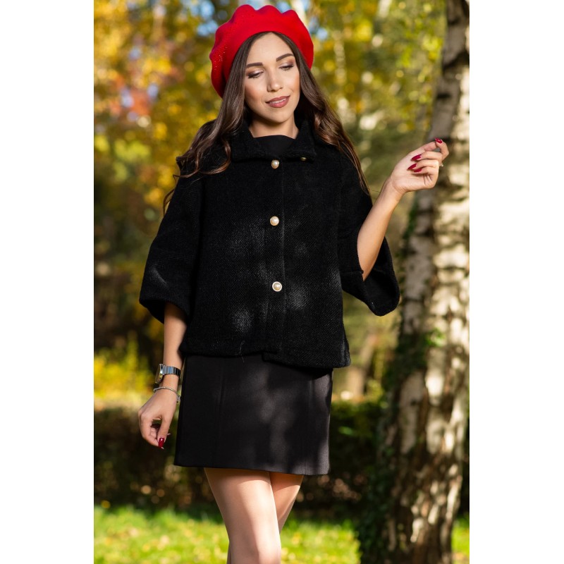 Capa dama eleganta neagra cu nasturi tip perla