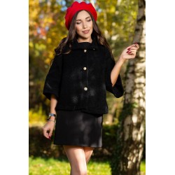 Capa dama eleganta neagra cu nasturi tip perla