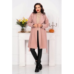 Palton elegant Pretty Girl rose cu gluga si cordon