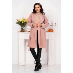 Palton elegant Pretty Girl rose cu gluga si cordon