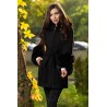 Palton din stofa negru elegant cu insertii din blana ecologica