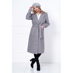 Palton dama gri lung Adelina cu buzunare maxi