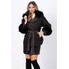 Palton dama scurt negru Svetlana cu insertii de fas si blana eco