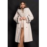 Palton dama lung elegant Aleksandra din stofa bej cu blana eco