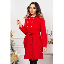 Palton dama rosu elegant cu nasturi aurii