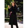 Palton din stofa Nadira negru cu blana la guler si mansete