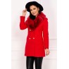 Palton elegant dama rosu din stofa cu guler din blana ecologica