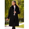 Palton dama elegant negru Anais din stofa cu guler din blana
