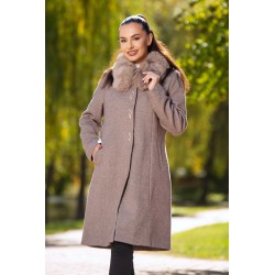 Palton dama elegant aluna Anais din stofa cu guler din blana