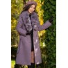 Palton dama mov lung Flavia elegant cu blana la guler