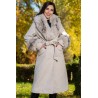 Palton dama bej elegant Fabiola din stofa cu guler din blana