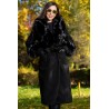 Palton dama negru elegant Fabiola din stofa cu guler din blana