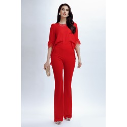 Pantaloni evazati eleganti Fofy rosii cu betelie petrecuta