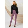 Pantaloni dama office lila Pretty Girl cu talie inalta si funda neagra satinata