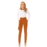 Pantaloni Pretty Girl office camel cu accesoriu metalic