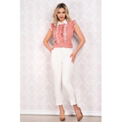 Pantaloni MBG drepti albi cu fermoare