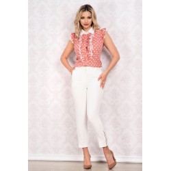 Pantaloni MBG drepti albi cu fermoare