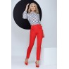 Pantaloni office Fofy rosii cu talie inalta catarame si clape decorative