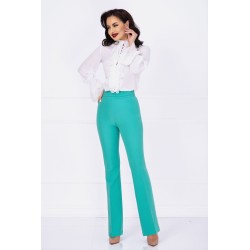 Pantaloni evazati eleganti InPuff aqua cu pliuri in talie