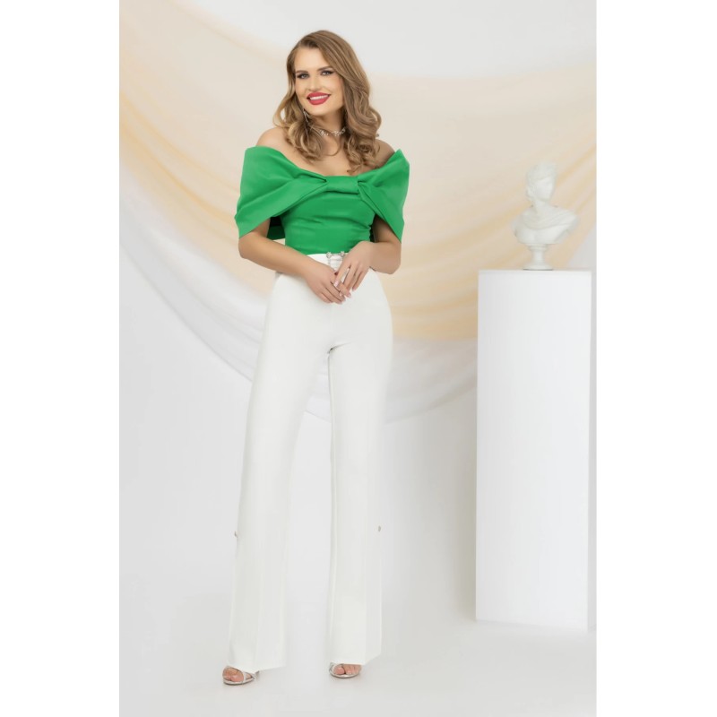 Pantaloni eleganti evazati ecru Pretty Girl cu crapatura laterala