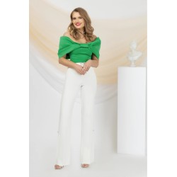 Pantaloni eleganti evazati ecru Pretty Girl cu crapatura laterala