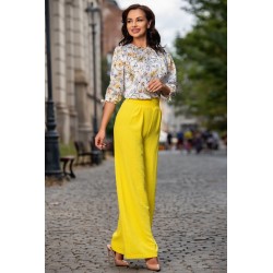 Pantaloni galbeni evazati din vascoza cu talie inalta