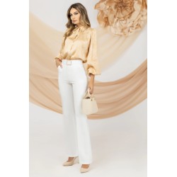 Pantaloni ecru eleganti Pretty Girl evazati cu talie inalta