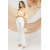 Pantaloni ecru eleganti Pretty Girl evazati cu talie inalta