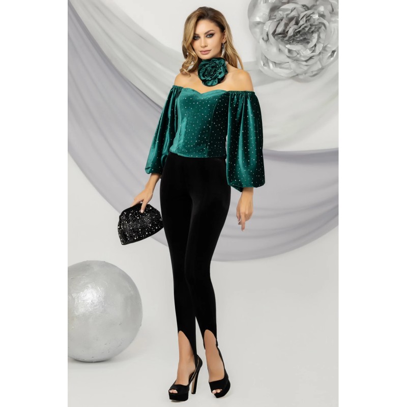 Pantaloni negri Pretty Girl din catifea cu banda elastica sub talie