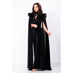 Pantaloni eleganti evazati din catifea cu dantela si paiete pe lateral