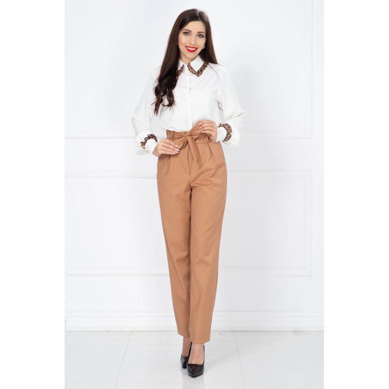 Pantaloni InPuff camel lejeri cu cordon in talie