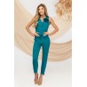 Pantaloni dama office turquoise conici cu tiv asimetric
