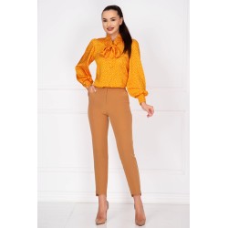 Pantaloni dama office bej conici cu tiv asimetric