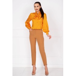 Pantaloni dama office bej conici cu tiv asimetric