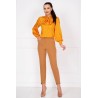 Pantaloni dama office bej conici cu tiv asimetric