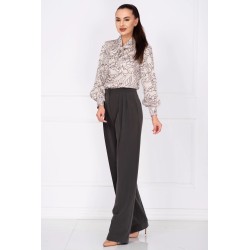 Pantaloni office gri Pretty Girl drepti cu pliuri in talie