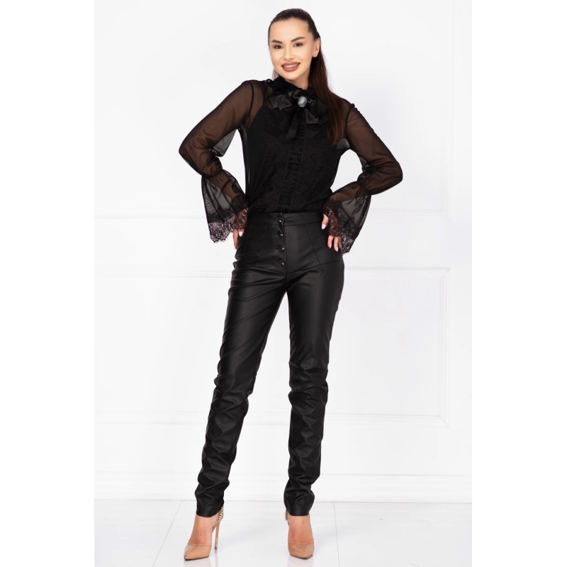 Pantaloni InPuff negri din piele ecologica si nasturi in degrade