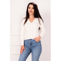 Pulover alb din tricout cu riziuri si nasturi maxi