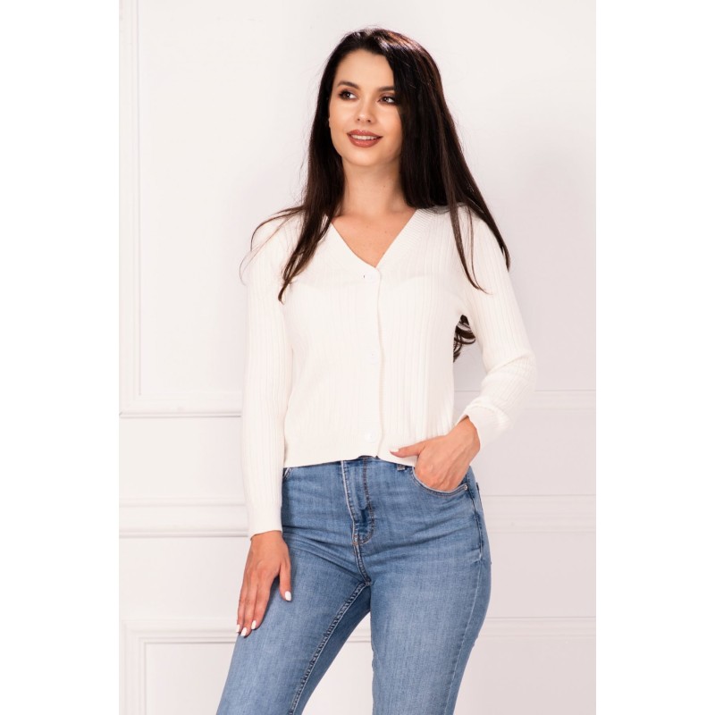 Pulover alb din tricout cu riziuri si nasturi maxi