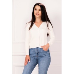 Pulover alb din tricout cu riziuri si nasturi maxi