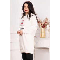 Pulover Merry Christmas alb lejer cu model ren