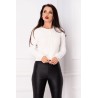 Pulover de primavara alb din tricot cu riziuri si nasturi