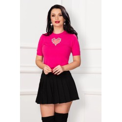 Top ciclame din tricot fin cu inima din strassuri