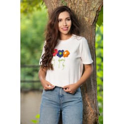 Bluza casual chic alba cu flori 3D brodate