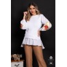 Pulover dama din bumbac alb cu maneci brodate cu bujori bordo si insertie tip camasa